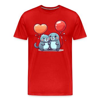 Sceaux kawaii dessin animé animal de compagnie jouant avec des ballons - T-shirt bio Premium Homme - rouge - Devant - Damien (186cm)