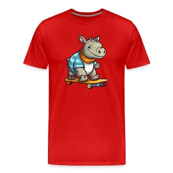 Funny Rhino Kawaii Cartoon Pet Playing Skateboard - Men's Premium Organic T-Shirt - red - Front - Damien (186cm)