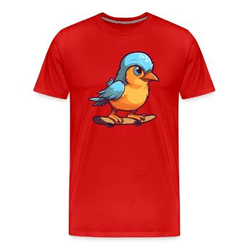 Drôle Jay Bird Kawaii Cartoon Jouer Skateboard - T-shirt bio Premium Homme - rouge - Devant - Damien (186cm)