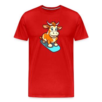 Drôle Vache Kawaii Cartoon Pet Jouant Skateboard - T-shirt bio Premium Homme - rouge - Devant - Damien (186cm)