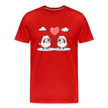 Sheeps Kawaii Cartoon Pet Playing With Balloons - Men's Premium Organic T-Shirt - red - Front - Damien (186cm)