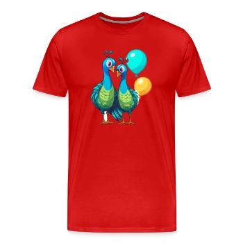 Paons Kawaii dessin animé animal de compagnie jouant avec des ballons - T-shirt bio Premium Homme - rouge - Devant - Damien (186cm)