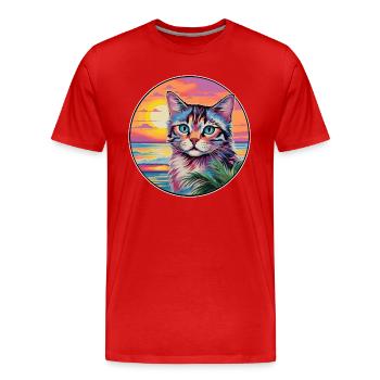 Australian Mist Cat Aquarelle Dessin animé Kawaii - T-shirt bio Premium Homme - rouge - Devant - Damien (186cm)