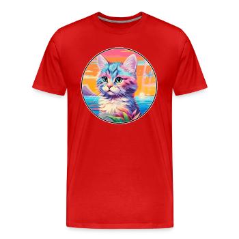 Bambino Cat Breed Watercolor Cartoon Kawaii Pet - Men's Premium Organic T-Shirt - red - Front - Damien (186cm)
