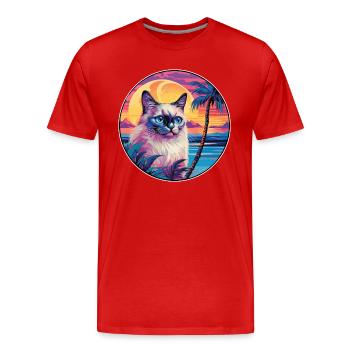 Birman Sacré Chat Race Aquarelle Dessin Animé Kawaii - T-shirt bio Premium Homme - rouge - Devant - Damien (186cm)
