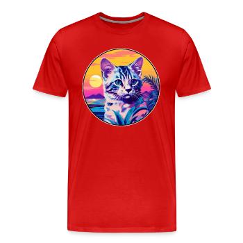 Australian Spotted Mist Cat Watercolor Cartoon Pet - Men's Premium Organic T-Shirt - red - Front - Damien (186cm)