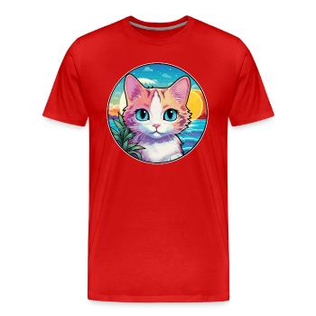 Hantilly Tiffany Katze Aquarell Cartoon Kawaii - Männer Premium Bio T-Shirt - Rot - Vorne - Damien (186cm)