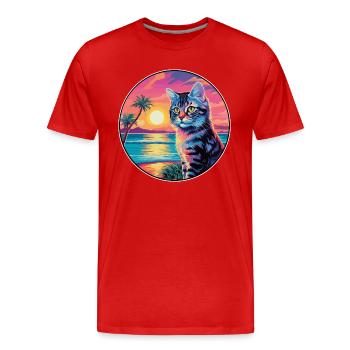 Kalifornische gesprenkelte Katze Aquarell Karikatur Kawaii - Männer Premium Bio T-Shirt - Rot - Vorne - Damien (186cm)