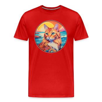 Ginger Longhair Cat Watercolor Cartoon Kawaii - Men's Premium Organic T-Shirt - red - Front - Damien (186cm)