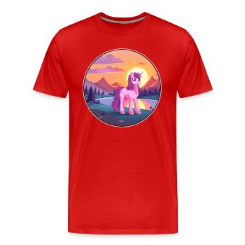Poney Aquarelle Colorée Dessin Animé Kawaii Animal - T-shirt bio Premium Homme - rouge - Devant - Damien (186cm)