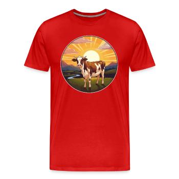 Vache Aquarelle Colorée Dessin Animé Kawaii Animal - T-shirt bio Premium Homme - rouge - Devant - Damien (186cm)