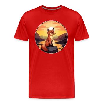 Renard érudit coloré aquarelle dessin animé kawaii animal de compagnie - T-shirt bio Premium Homme - rouge - Devant - Damien (186cm)