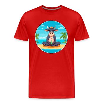 Vache Cartoon Yoga Plage Illustration D’été - T-shirt bio Premium Homme - rouge - Devant - Damien (186cm)