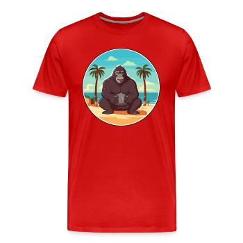 Gorille Cartoon Yoga Plage Illustration D’été - T-shirt bio Premium Homme - rouge - Devant - Damien (186cm)