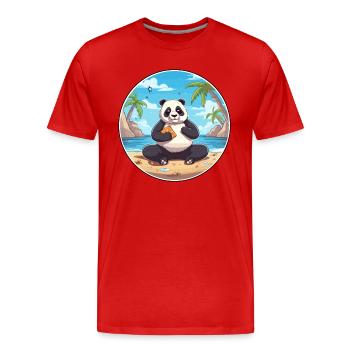 Panda-Cartoon-Yoga-Strand-Sommer-Illustration - Männer Premium Bio T-Shirt - Rot - Vorne - Damien (186cm)