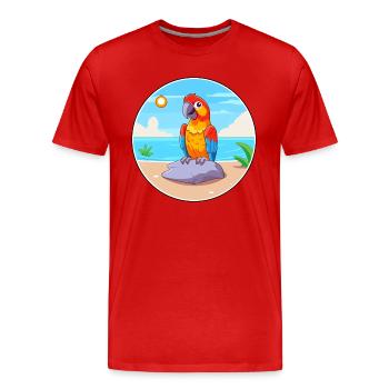 Papagei-Cartoon-Yoga-Strand-Sommer-Illustration - Männer Premium Bio T-Shirt - Rot - Vorne - Damien (186cm)