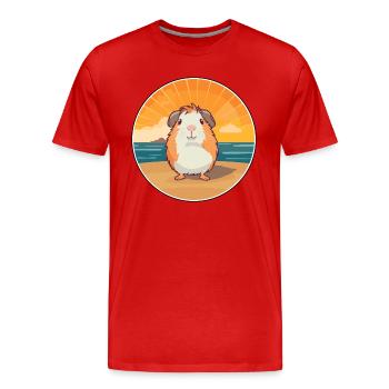 Cochon d'Inde drôle de dessin animé Kawaii plage Illustration - T-shirt bio Premium Homme - rouge - Devant - Damien (186cm)