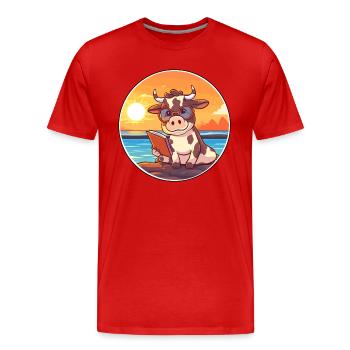 Vache Mignon Drôle Dessin Animé Kawaii Livre Plage - T-shirt bio Premium Homme - rouge - Devant - Damien (186cm)