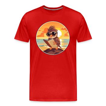Sparrow Cute Funny Cartoon Kawaii Book Beach - Men's Premium Organic T-Shirt - red - Front - Damien (186cm)