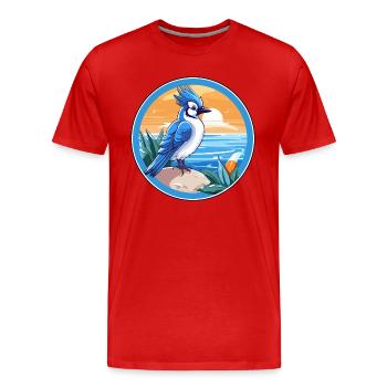 Blauer Eichelhäher Vogel Aquarell Karikatur Kawaii Tier Haustier - Männer Premium Bio T-Shirt - Rot - Vorne - Damien (186cm)