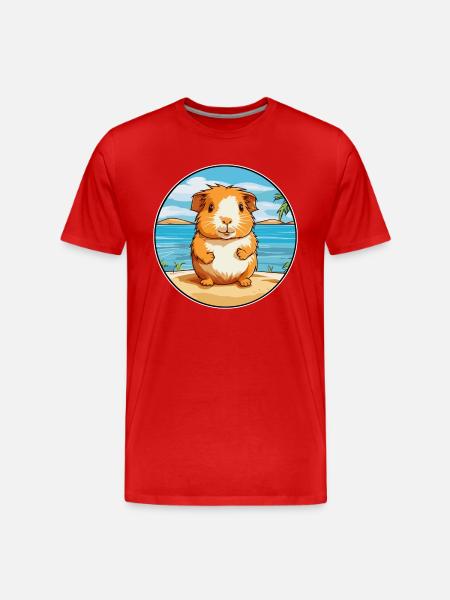 Guinea Pig Watercolor Cartoon Kawaii Clipart Pet - Men's Premium Organic T-Shirt - red