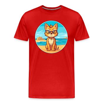 Luchs Aquarell Cartoon Kawaii Clipart Tier - Männer Premium Bio T-Shirt - Rot - Vorne - Damien (186cm)