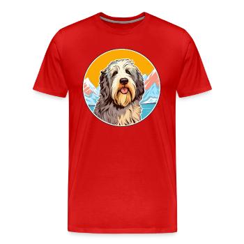 Catalan Sheepdog Dog Breed Cartoon Kawaii Watercol - Men's Premium Organic T-Shirt - red - Front - Damien (186cm)