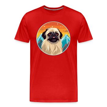 Pékin chien race Cartoon Kawaii aquarelle - T-shirt bio Premium Homme - rouge - Devant - Damien (186cm)
