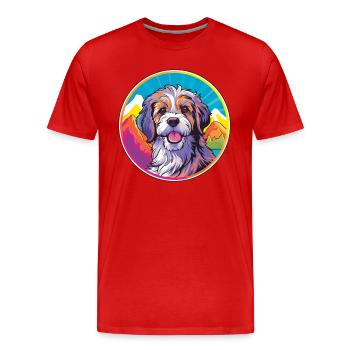 Catalan Sheepdog Dog Breed Cartoon Kawaii Watercol - Men's Premium Organic T-Shirt - red - Front - Damien (186cm)