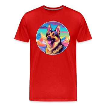 German Shepherd Dog Breed Cartoon Kawaii Watercolo - Men's Premium Organic T-Shirt - red - Front - Damien (186cm)