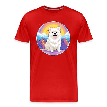 Spitz japonais chien race dessin animé Kawaii aquarelle - T-shirt bio Premium Homme - rouge - Devant - Damien (186cm)