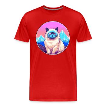 Chat de l’Himalaya coloré dessin animé aquarelle Illustra - T-shirt bio Premium Homme - rouge - Devant - Damien (186cm)