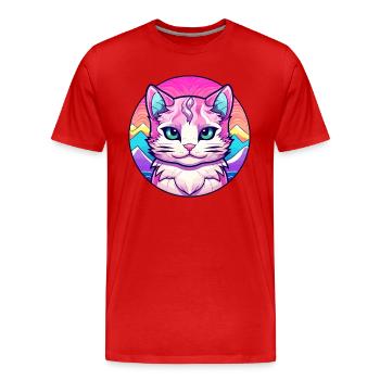 Hantilly Tiffany Katze Bunte Karikatur Aquarell I - Männer Premium Bio T-Shirt - Rot - Vorne - Damien (186cm)