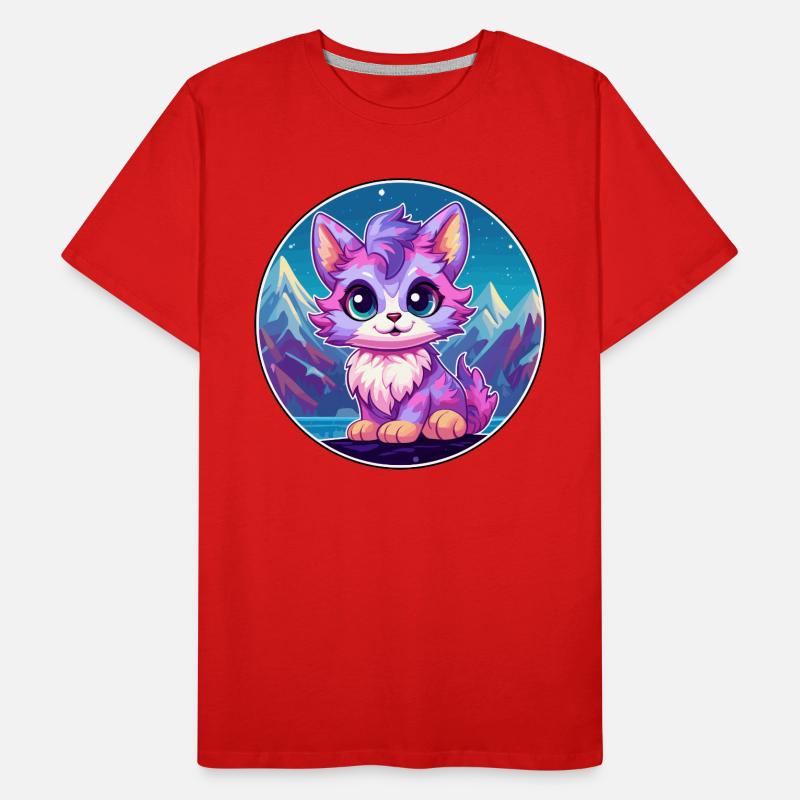 Pixie Cat Illustration aquarelle de bande dessinée colorée T-shirt bio Premium Homme