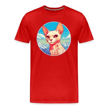 Rote Devon Rex Katze Bunte Karikatur Aquarell Illu - Männer Premium Bio T-Shirt - Rot - Vorne - Damien (186cm)