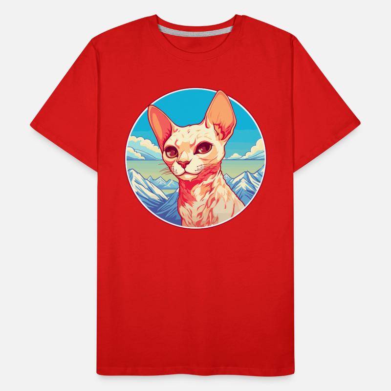 Rote Devon Rex Katze Bunte Karikatur Aquarell Illu Männer Premium Bio T-Shirt