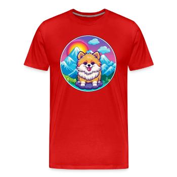 Spitz de Poméranie race de chien Cartoon Kawaii Watercol - T-shirt bio Premium Homme - rouge - Devant - Damien (186cm)