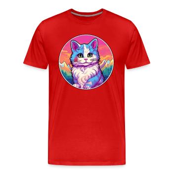 Bambino Katze Bunte Karikatur Aquarell Illustrati - Männer Premium Bio T-Shirt - Rot - Vorne - Damien (186cm)