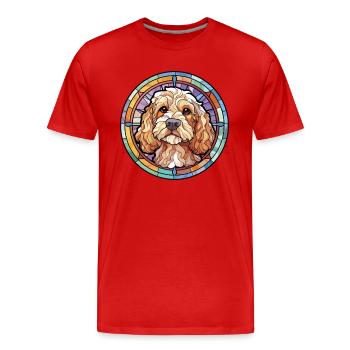 Cockapoo chien race vitrail coloré Watercol - T-shirt bio Premium Homme - rouge - Devant - Damien (186cm)