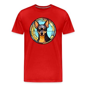 Englisch Toy Terrier Hunderasse Buntglas Farbe - Männer Premium Bio T-Shirt - Rot - Vorne - Damien (186cm)