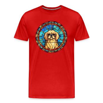 Pékin chien race vitrail coloré Waterco - T-shirt bio Premium Homme - rouge - Devant - Damien (186cm)