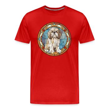 Tibetische Kyi Apso Hunderasse Buntglas Bunt - Männer Premium Bio T-Shirt - Rot - Vorne - Damien (186cm)