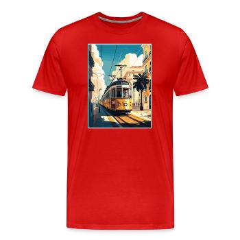 Lisbonne Portugal Tram Vintage voyage affiche WPA Art - T-shirt bio Premium Homme - rouge - Devant - Damien (186cm)