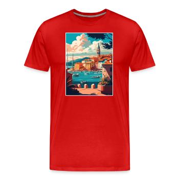 St Tropez Seascape France Vintage Travel Poster - Men's Premium Organic T-Shirt - red - Front - Damien (186cm)