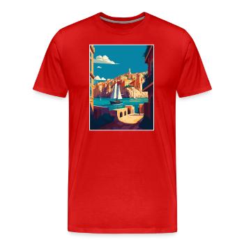 La Valette Malte Vintage voyage affiche WPA Souvenir - T-shirt bio Premium Homme - rouge - Devant - Damien (186cm)