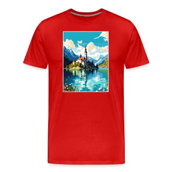 Lac de Bled Slovénie Vintage voyage affiche Souvenir - T-shirt bio Premium Homme - rouge - Devant - Damien (186cm)