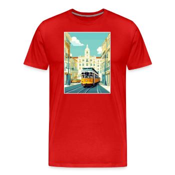 Lisbonne Portugal Tram Vintage voyage affiche WPA Art - T-shirt bio Premium Homme - rouge - Devant - Damien (186cm)