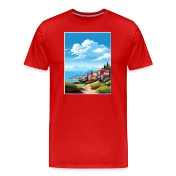 Île d’Elbe Italie Vintage voyage affiche WPA Souvenir - T-shirt bio Premium Homme - rouge - Devant - Damien (186cm)