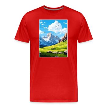 Picos De Europa National Park Travel Poster - Men's Premium Organic T-Shirt - red - Front - Damien (186cm)