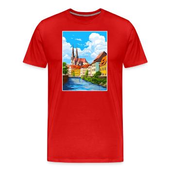 Ratisbonne Allemagne Vintage voyage affiche Souvenir - T-shirt bio Premium Homme - rouge - Devant - Damien (186cm)
